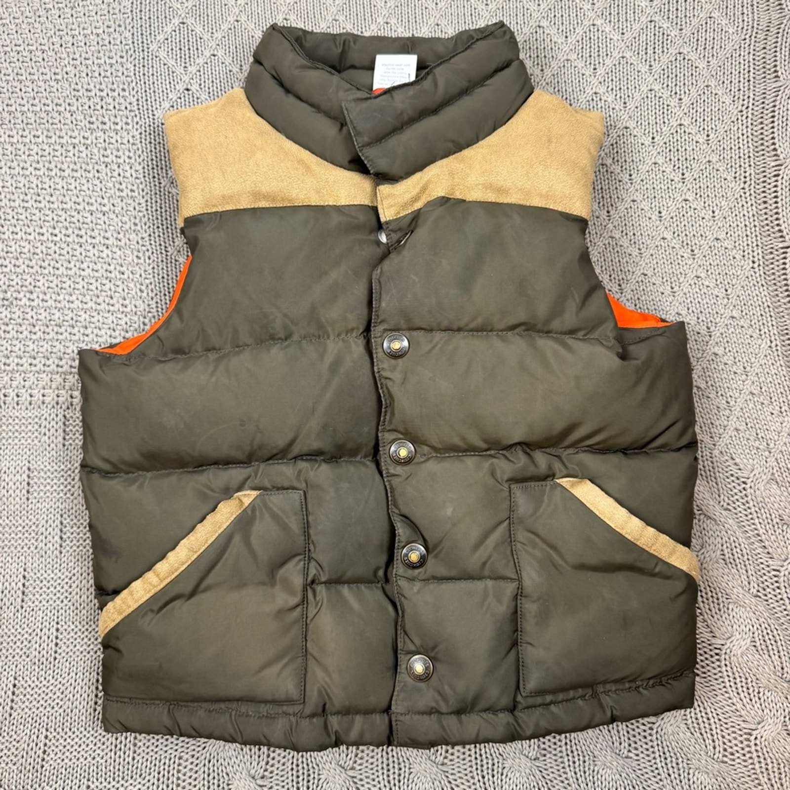 Crewcuts Boys Green And Tan Down And Feathers Hunting Puffer Vest ~ 3